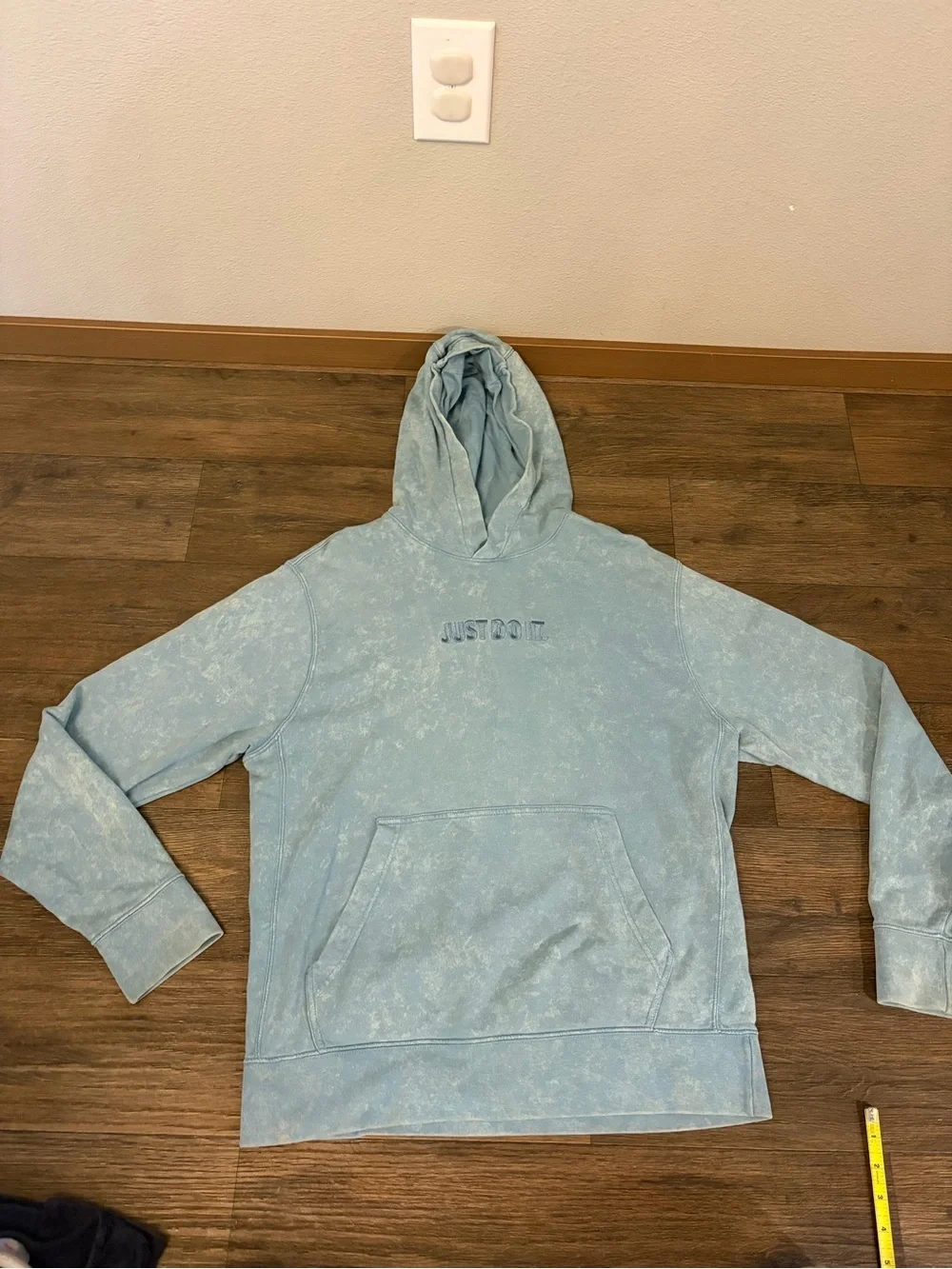 Nike Men's Blue Acid Wash Just Do It Pullover Hoodie Terry Knit Size Medium